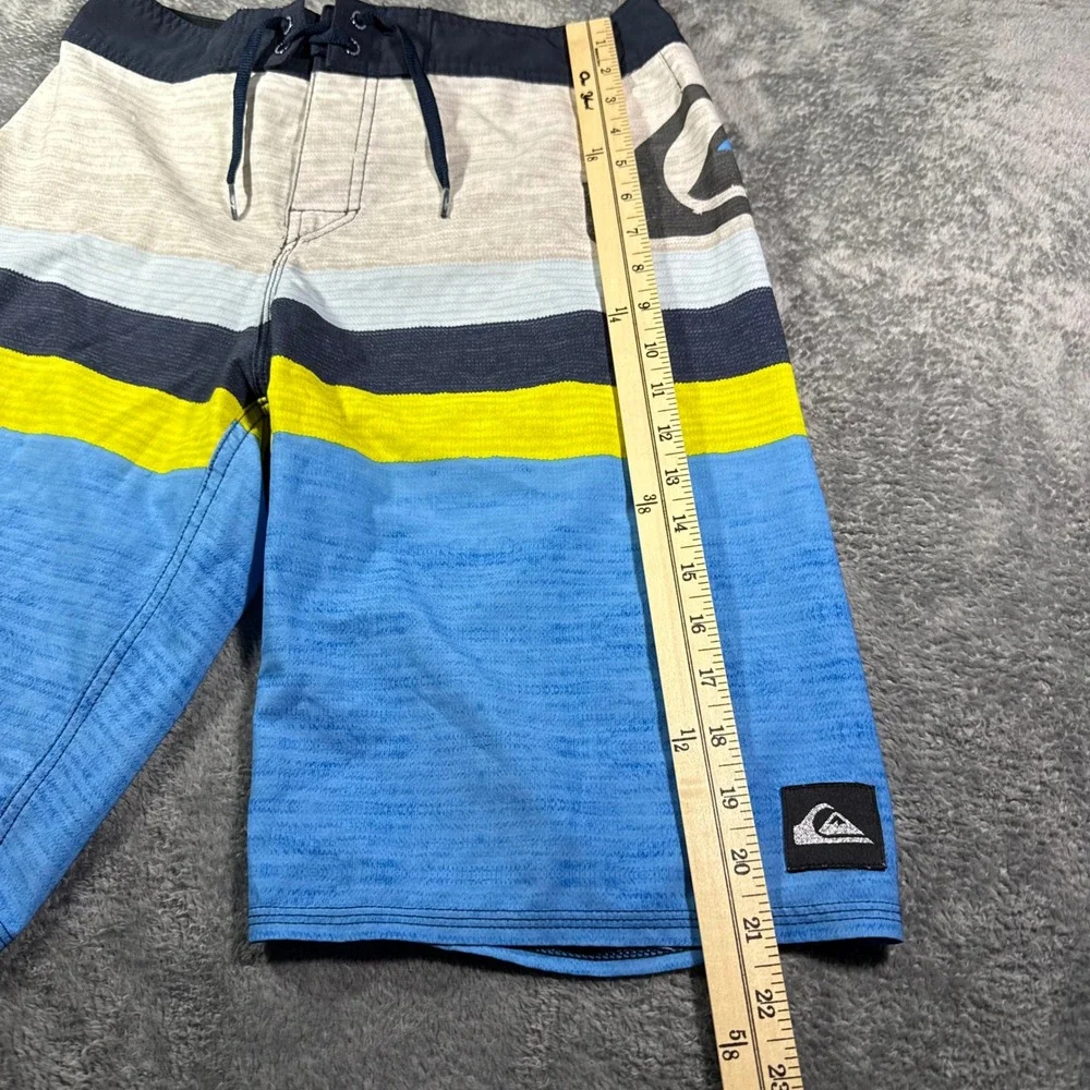 Quiksilver Mens Striped Board Shorts Blue Yellow Size 30 Logo Surf Swim Trunks